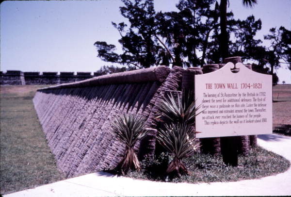 Replica of the Spanish-period town log wall which joined Castillo de San Marcos and the City Gate - Saint Augustine, Florida