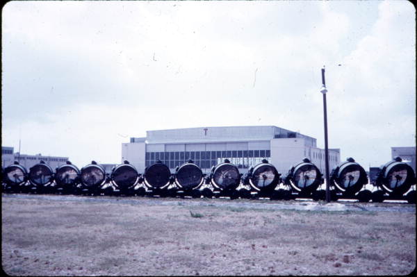Giant searchlights stored outside Hanger C - Cape Canaveral, Florida.