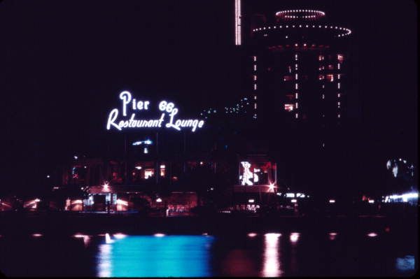 Looking across the Intracoastal Waterway at the Pier 66 Resort & Marina Restaurant and Lounge at night - Fort Lauderdale, Florida.