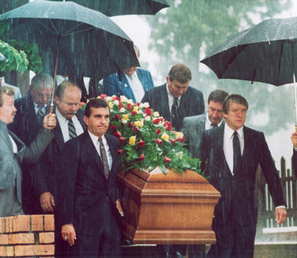 Pallbearers carry the coffin of Richard Dalton "Dick" Howser - Tallahassee, Florida