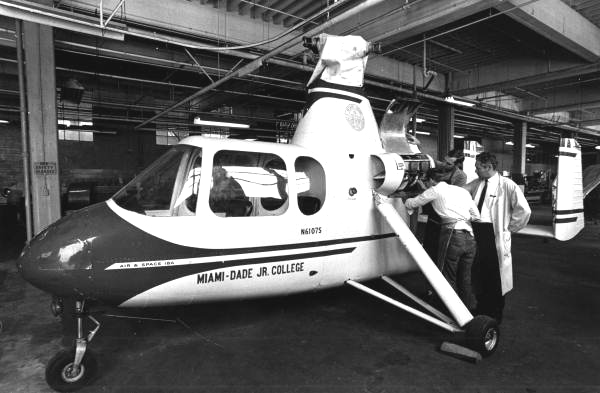 Experimental rotorcraft at the Miami-Dade Junior College aerospace hangar #1