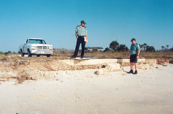 Park rangers survey erosion - Little Talbot Island, Florida