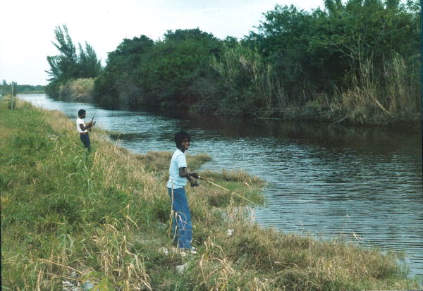 View of people fishing at Ingram Park - Opa-locka, Florida.