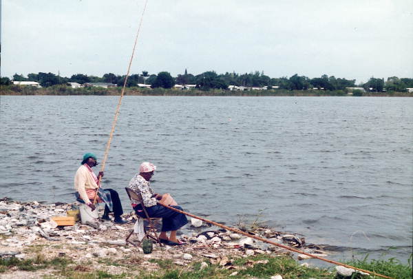 View of people fishing at Ingram Park - Opa-locka, Florida.