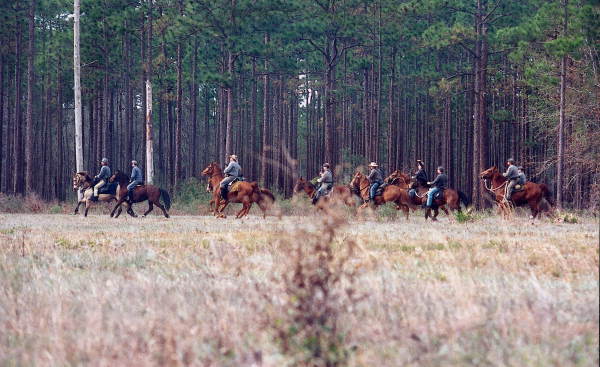 Scene from reenactment of battle during festival at the Olustee Battlefield Historic State Park - Baker County, Florida.