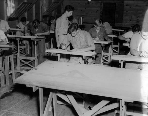 Defense Training class in blue print reading and drafting, Camp Roosevelt, Ocala, 1942, Charles C. Foster, instructor..