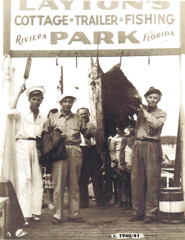 Fishing party posing with sailfish at Layton's Park - Riviera Beach, Florida.