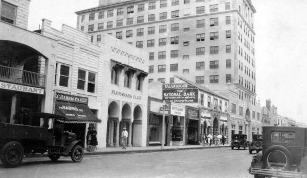 View of businesses on Main Street - West Palm Beach, Florida.