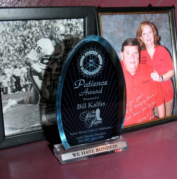 Award for Bill Kalfas from Rotary International on display at the Silver Slipper restaurant in Tallahassee, Florida.