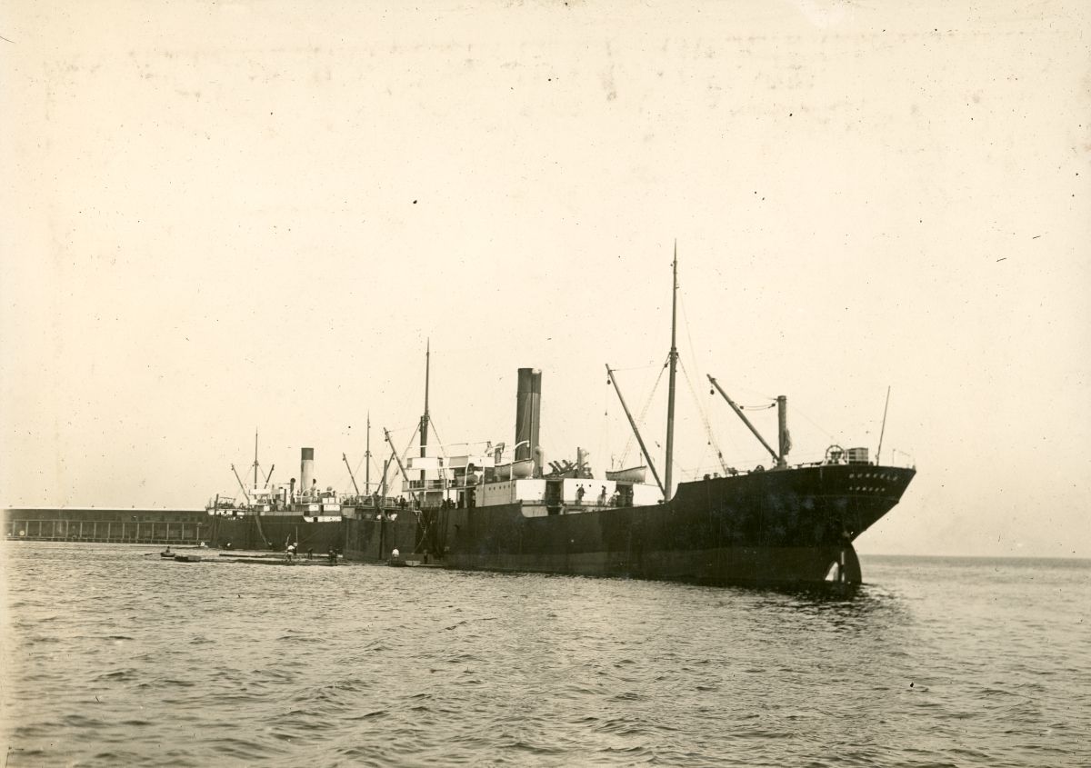 Loading lumber from open sea - Pensacola, Florida.