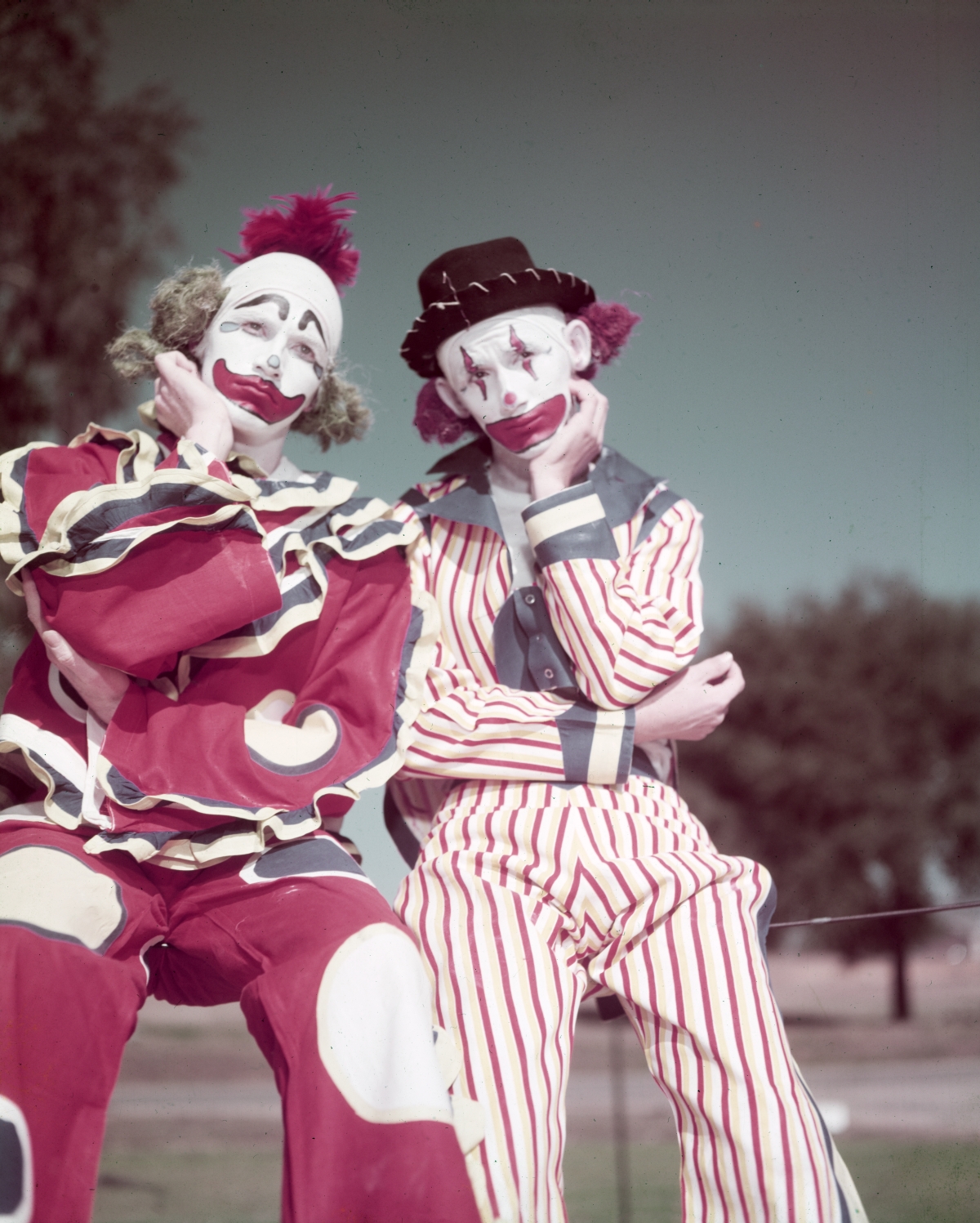 Florida State University Flying High Circus performers dressed as clowns