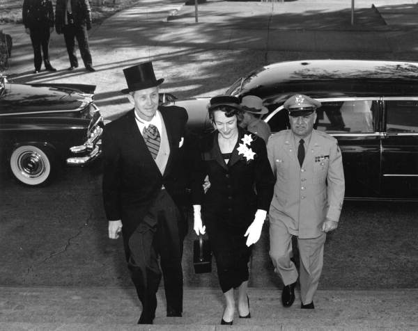 Governor LeRoy Collins arriving at Capitol for 1957 inauguration - Tallahassee, Florida.