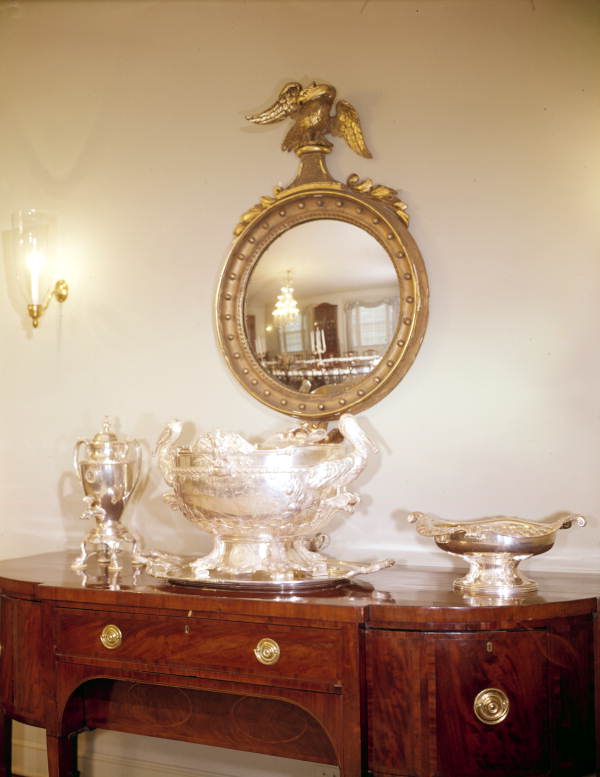 Battleship Florida silver and gold-framed mirror on display at Governor's Mansion - Tallahassee, Florida
