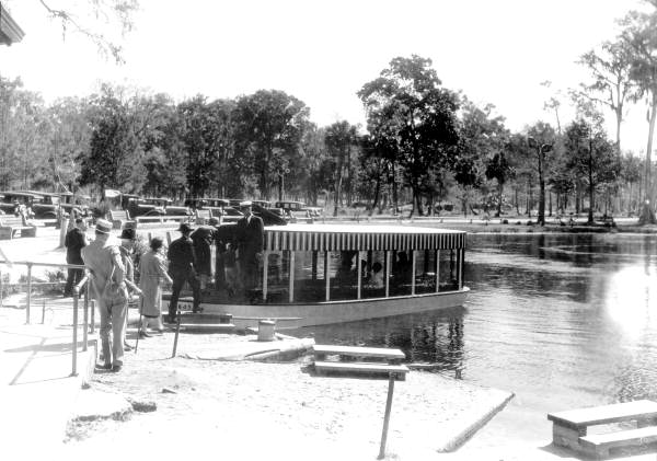Passengers board a glass bottom boat for an underwater view - Ocala, Florida