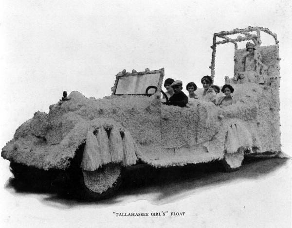 FSCW students on "Tallahassee Girl's" float in the centennial parade.