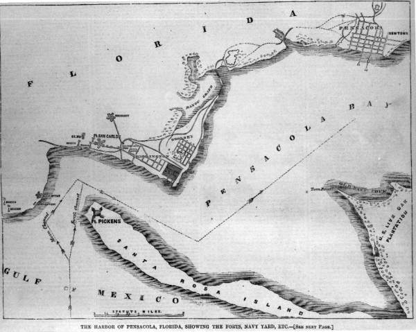 Map of the harbor of Pensacola, Florida.