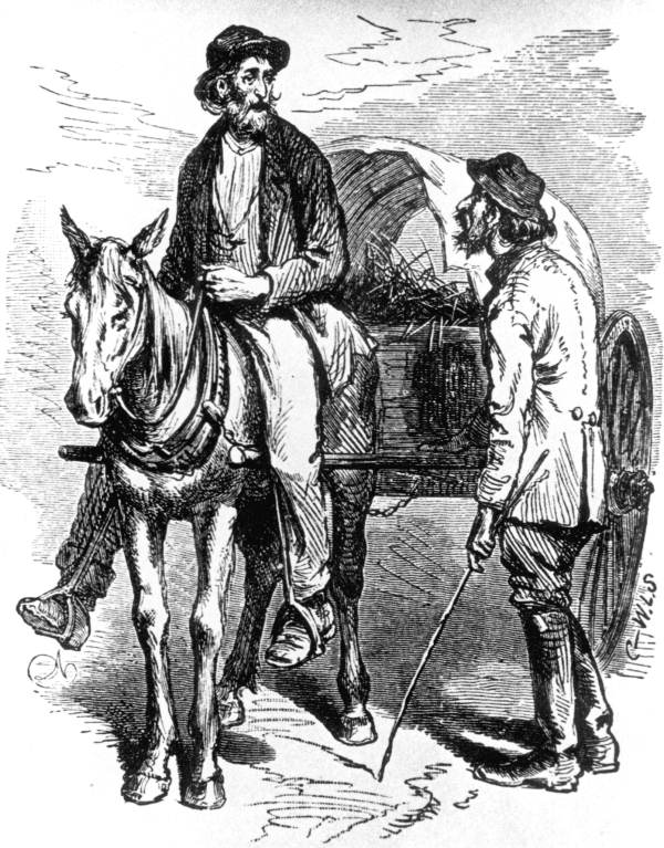 Drawing of men with wagon in Florida