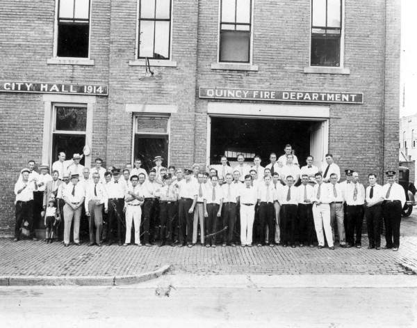 Volunteer firemen in front of the Fire Department building - Quincy, Florida