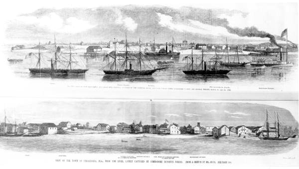 Etchings of two waterfront views - Fernandina, Florida