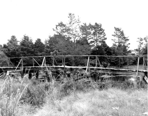 Trestle bridge over log pond at the Falco lumber mill - Falco, Alabama