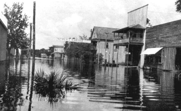Main Street under 4-24 inches of water during flood - LaBelle, Florida