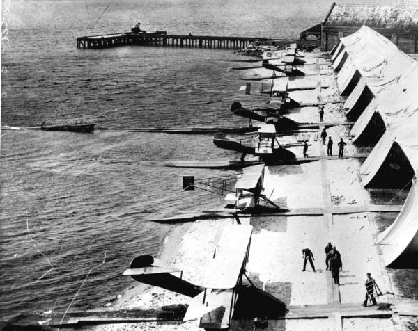 Bird's eye view of seaplanes and temporary tent hangars - Pensacola, Florida.