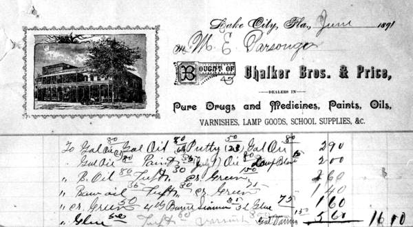 Chalker Bros. & Price receipt - Lake City, Florida