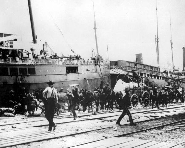 Transports being loaded at Port Tampa for the Spanish-American war.