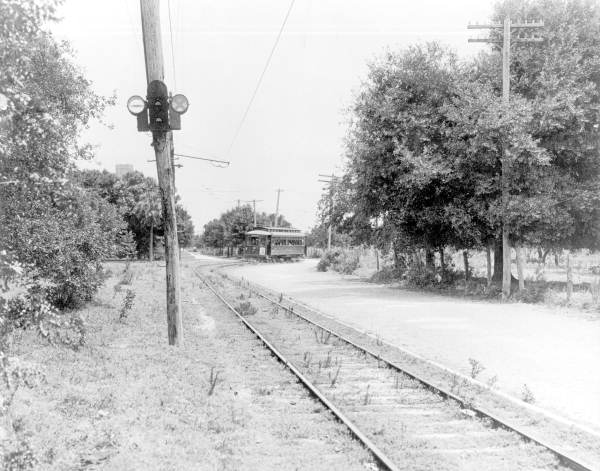 Port Tampa car rounding curve on its route South - Port Tampa, Florida