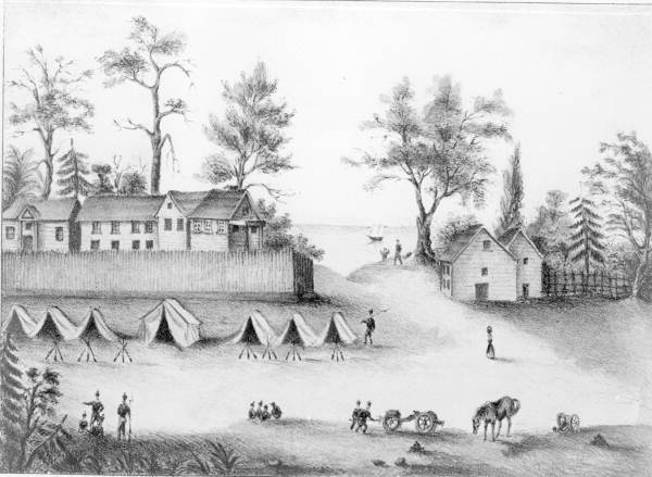 The Army soldiers camped outside the fortified houses - Picolata, Florida