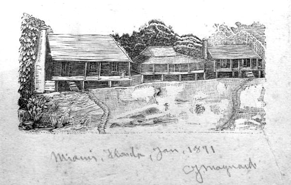 Etching of some houses along the Miami River - Miami, Florida