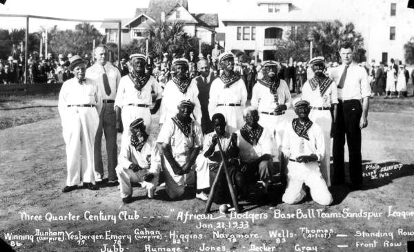 Three Quarter Century Club team "African Dodgers" wearing blackface - Saint Petersburg, Florida.
