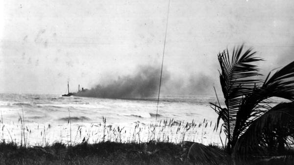Tanker "Gulfland" burning in the water - Hobe Sound, Florida.