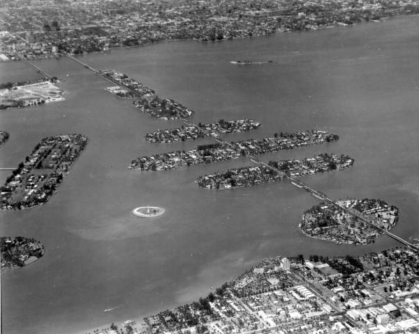 Aerial view of the Venetian Causeway - Miami, Florida.
