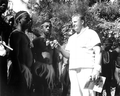 Wakulla Spring manager Newt Perry with actors portraying Bantu warriors - Wakulla Springs, Florida.