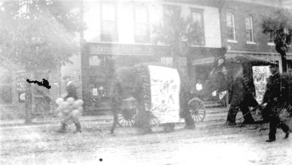 Elephants with advertisements in Washington's Birthday parade - Eustis, Florida