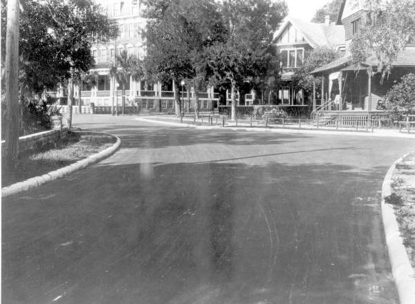 Intersection of Spring Boulevard and Banana Street, with the Tarpon Inn in the background - Tarpon Springs, Florida