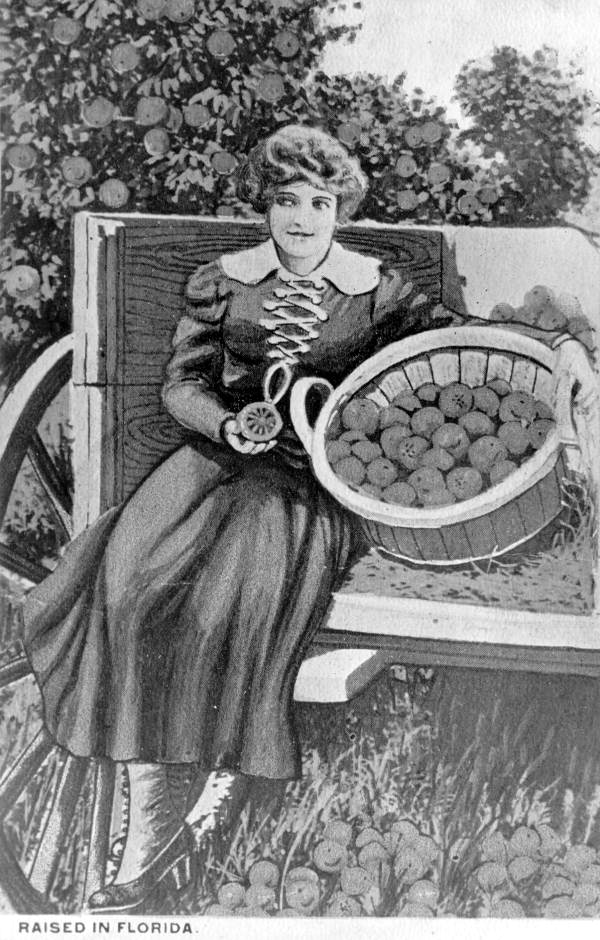 Advertising scene of woman with oranges - Miami, Florida