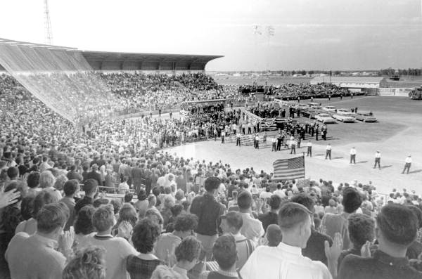 President John F. Kennedy speaking at Al Lopez field - Tampa, Florida.