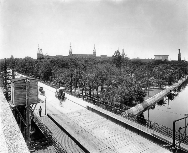 Looking northwest at Hyde Park and Tampa Bay Hotel from Lafayette Street Bridge - Tampa, Florida.