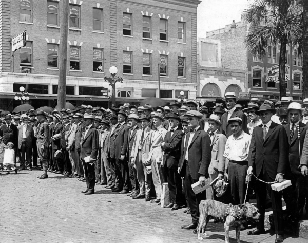 Draftees assembled during World War I - Tampa, Florida.