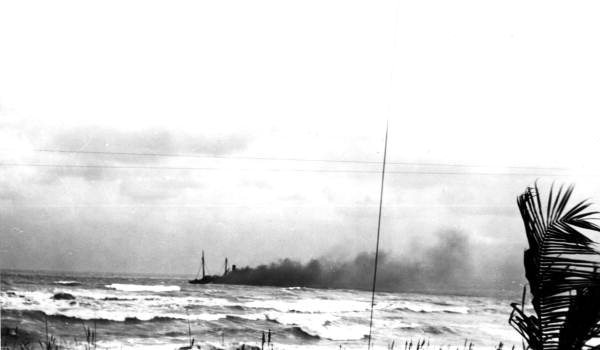 Tanker "Gulfland" burning in the water - Hobe Sound, Florida.