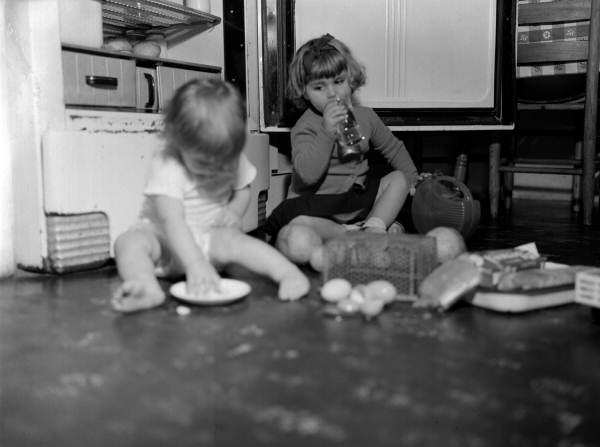 Unidentified children playing with food at George Brunette's School of Art - Jacksonville, Florida.