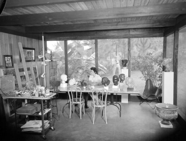 Sculptor Rudy Jegart and painter Artemis Jegart at work - Tallahassee, Florida.