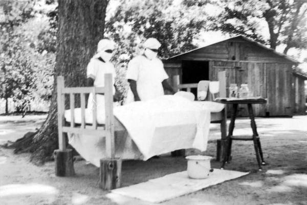 Scene from a midwifery demonstration in Santa Rosa County, Florida.