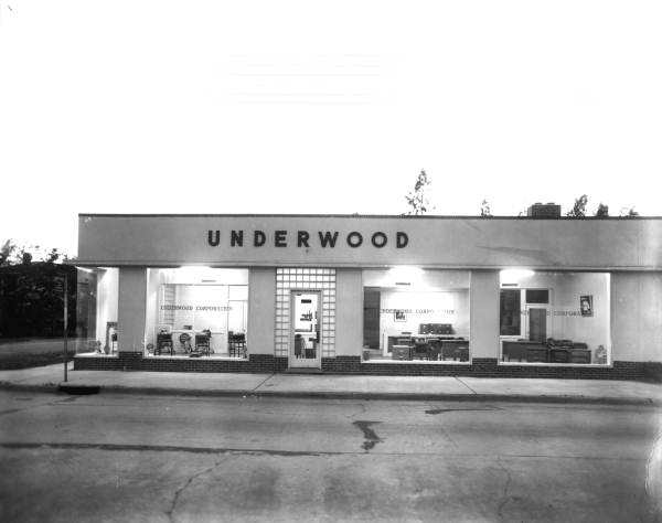 Twilight picture of the Underwood Corporation building