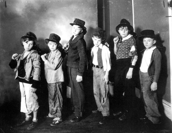 Boys dressed as street urchins from Miss Bagley's dance class.