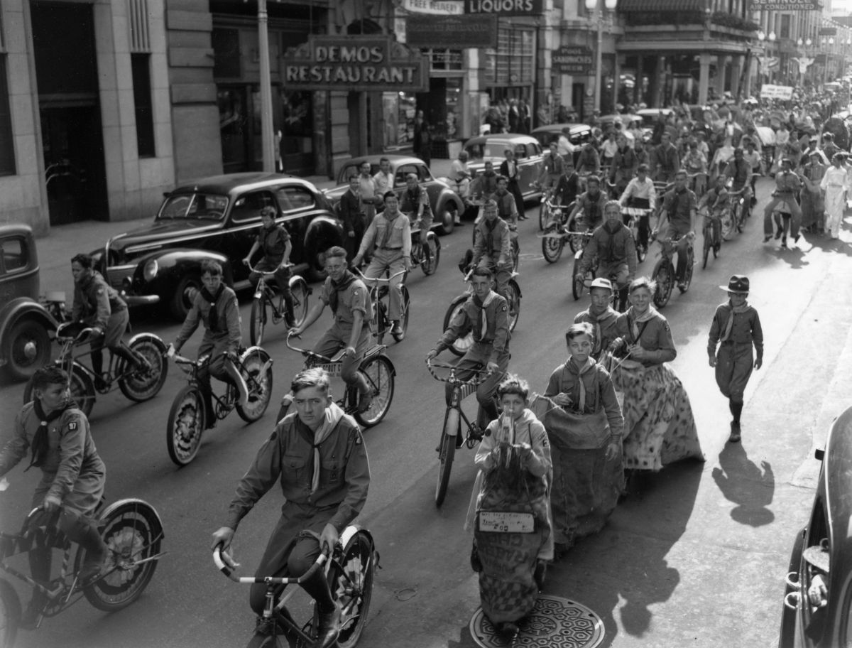 Boy Scouts in the circus parade.