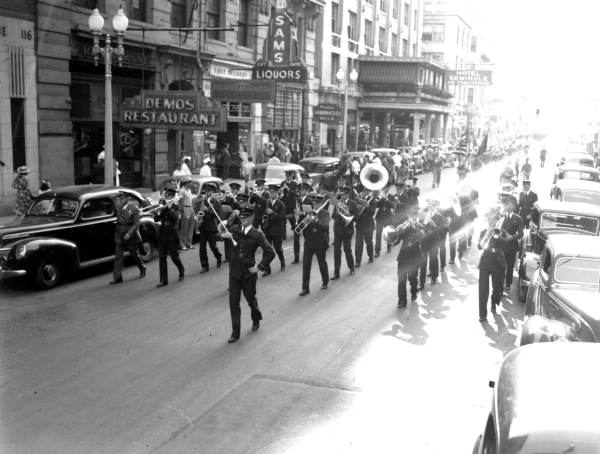 Boy Scouts marching band in the circus parade.