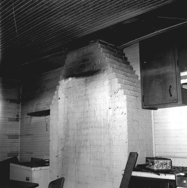 View showing fire damage from arson at an African American school in Tallahassee, Florida.